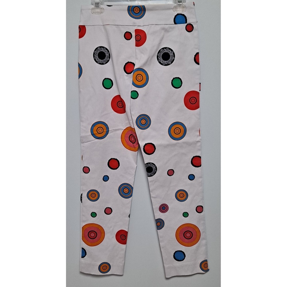 Krazy Larry Women's Ankle Pants 4 White Colorful Circles Geometric - Picture 3 of 5